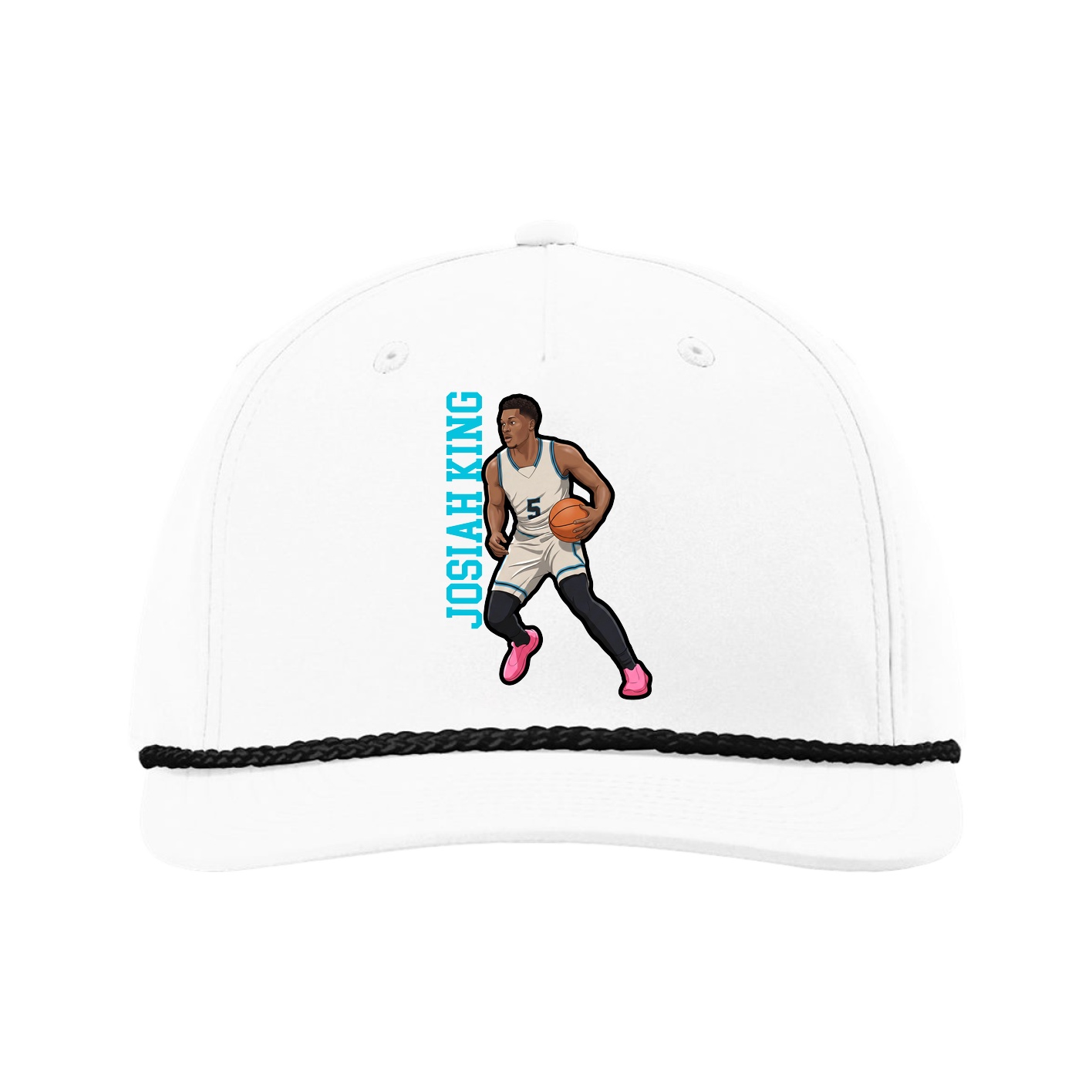 Five-Panel Classic Rope Cap — Name Vertical in White