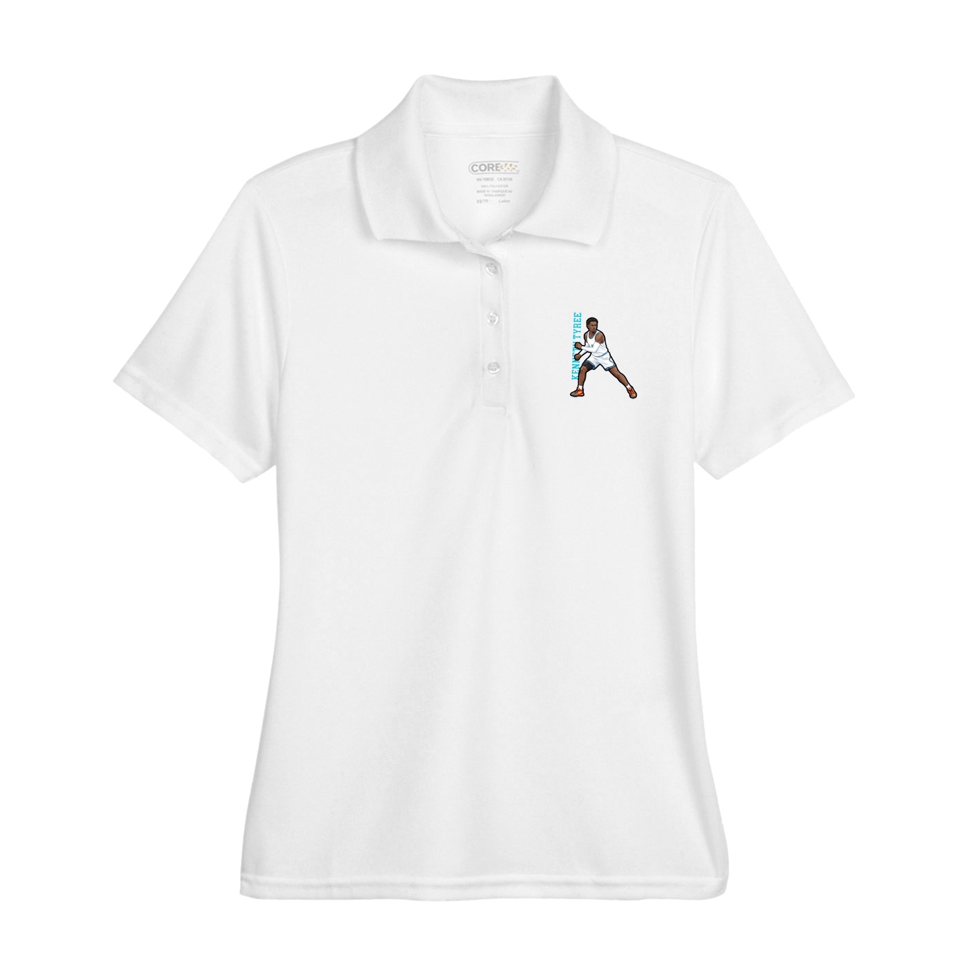 Womens Performance Polo — Name Vertical in White