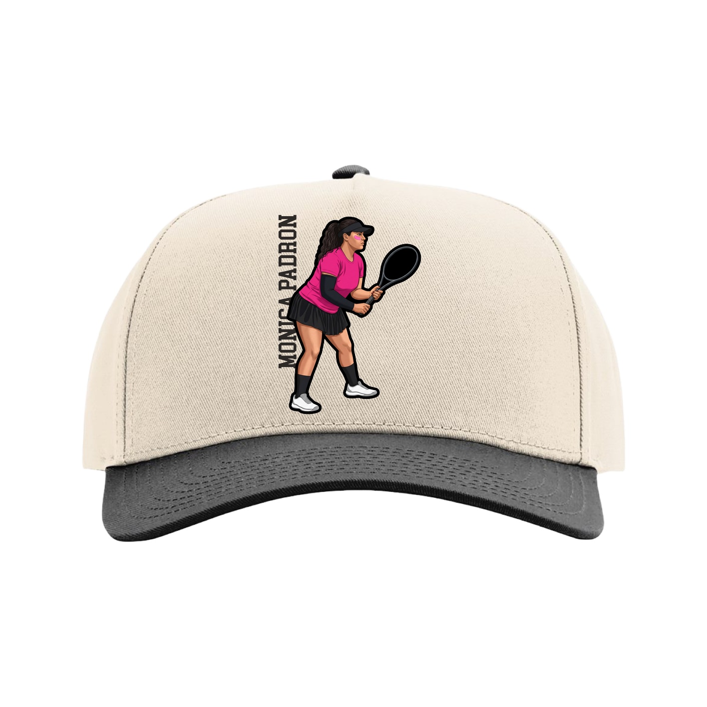 Full Fabric Five-Panel Champ Cap — Name Vertical in Cream/Black