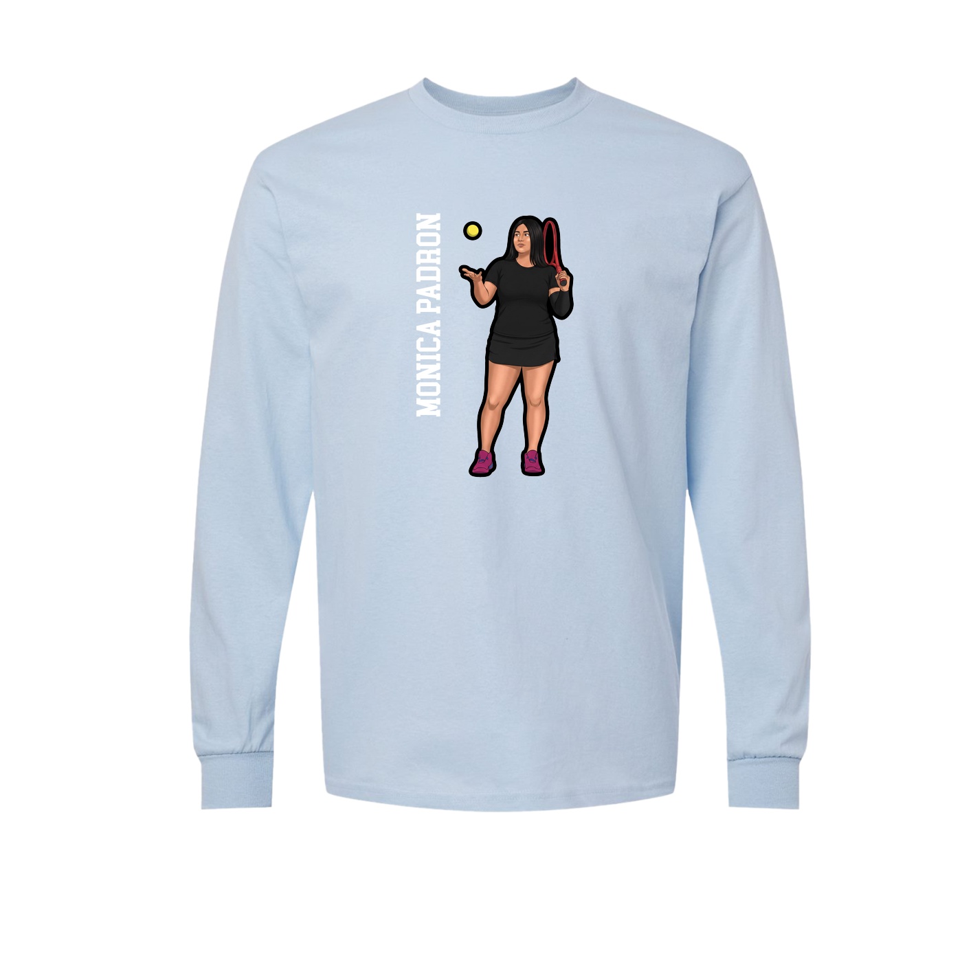 Long Sleeve Tee — Name Vertical in Light Blue