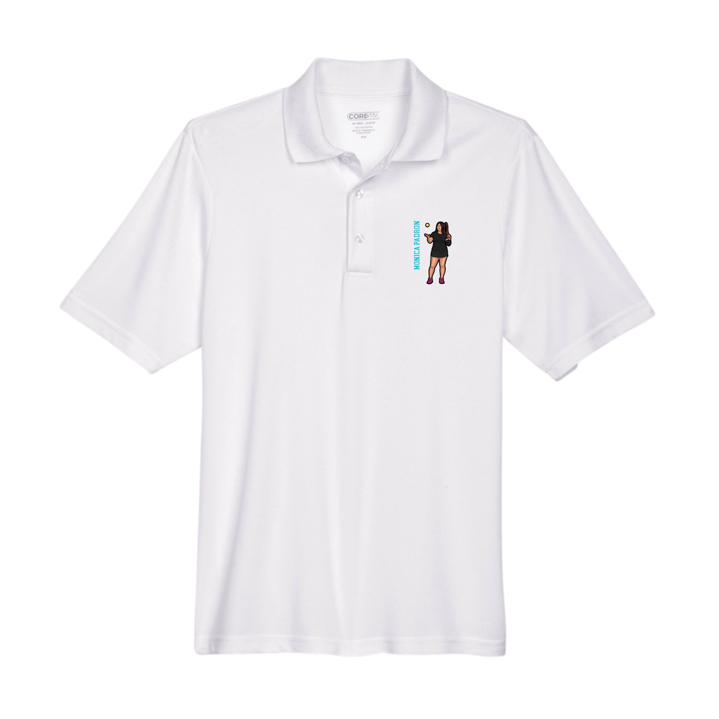 Performance Polo — Name Vertical in White
