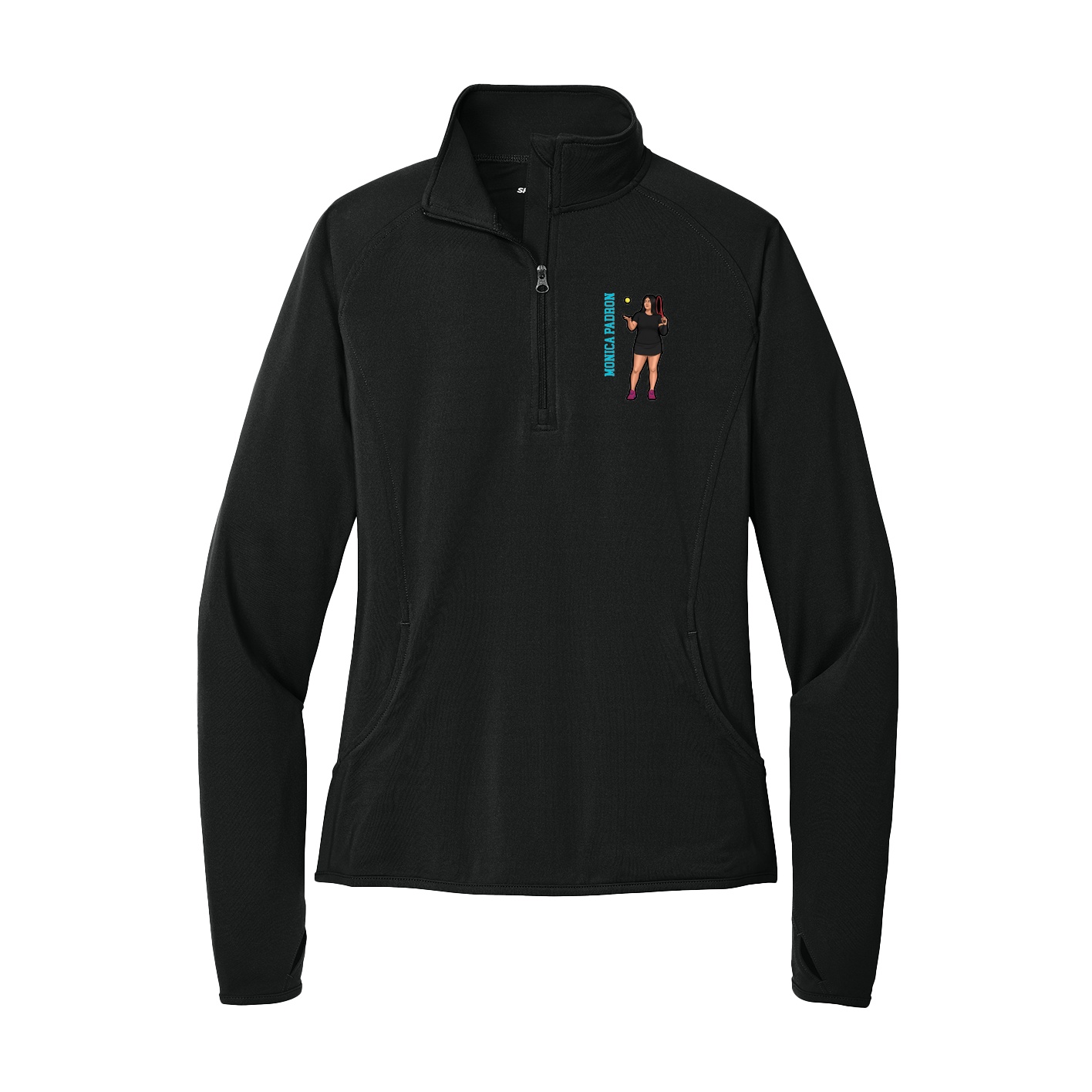 Women's Q-Zip Pullover — Name Vertical in Black
