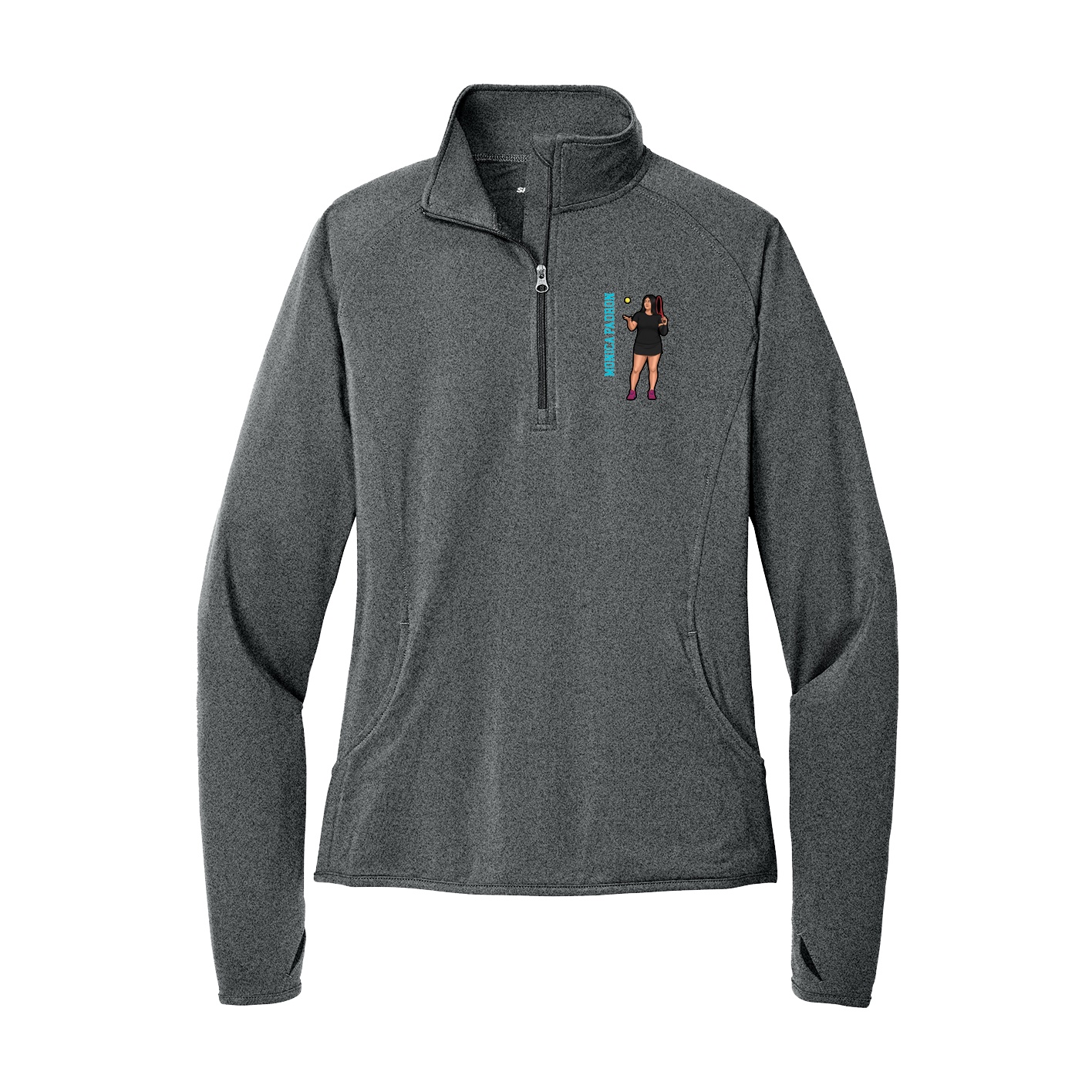 Women's Q-Zip Pullover — Name Vertical in Grey
