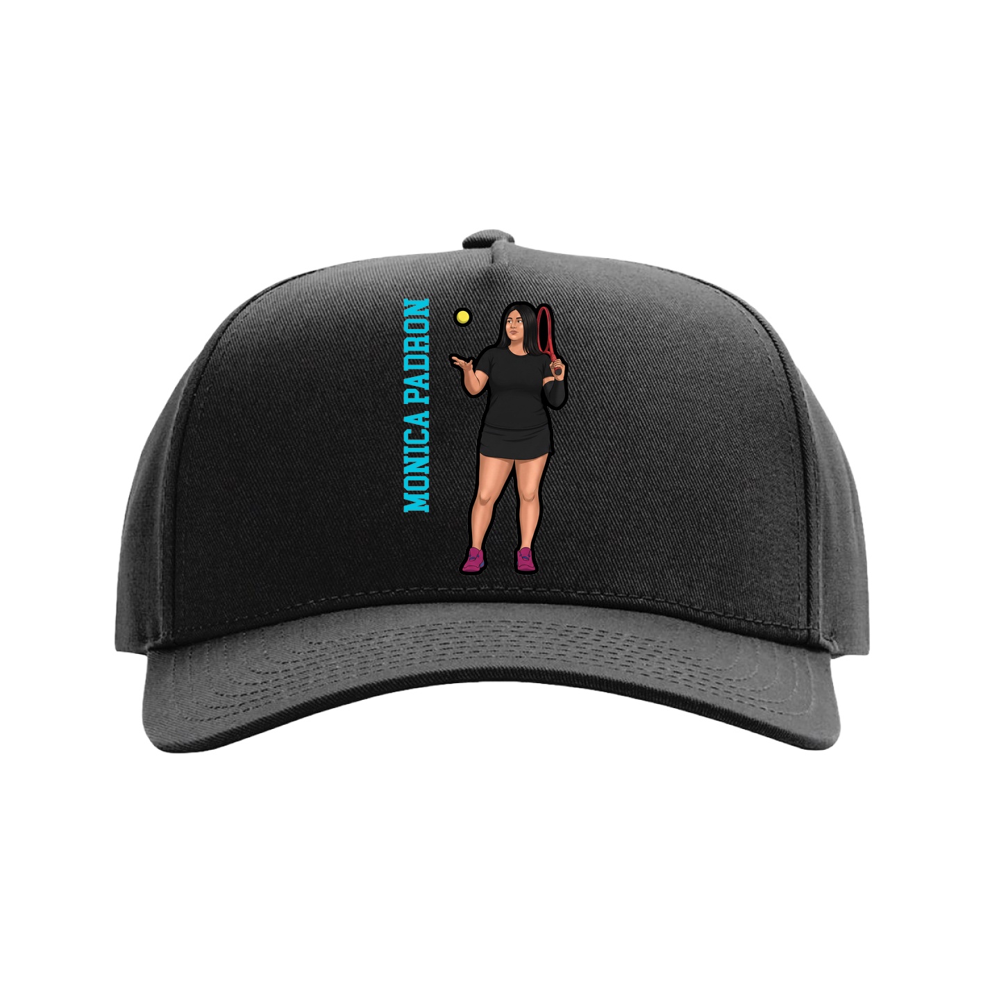 Full Fabric Five-Panel Champ Cap — Name Vertical in Black
