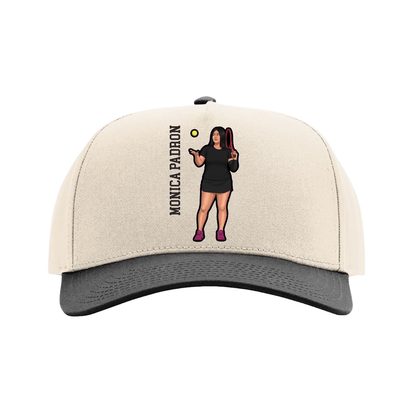 Full Fabric Five-Panel Champ Cap — Name Vertical in Cream/Black