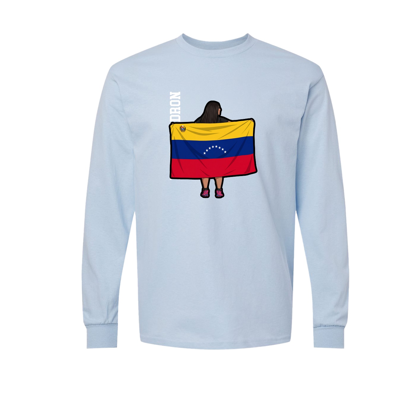 Long Sleeve Tee — Name Vertical in Light Blue