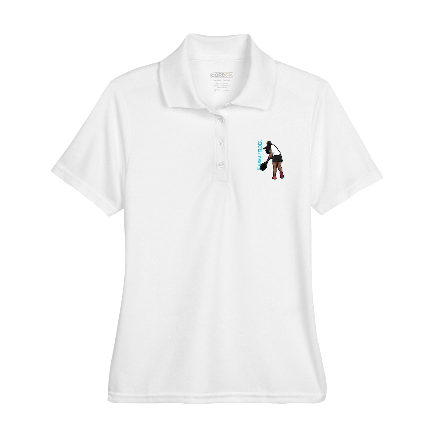 Womens Performance Polo — Name Vertical in White