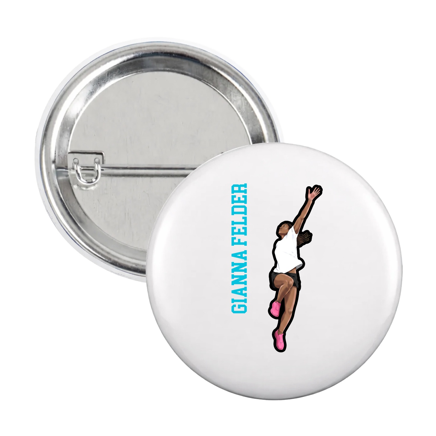 Game Day Button — Name Vertical in White