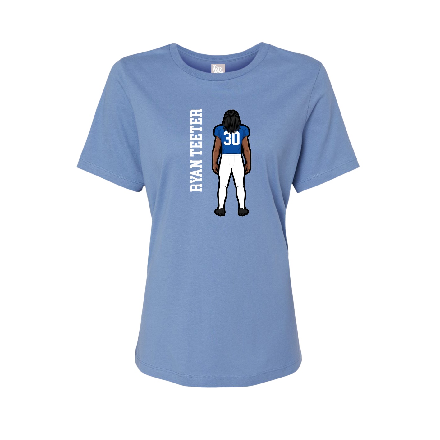 Womens Tee — Name Vertical in Powder Blue