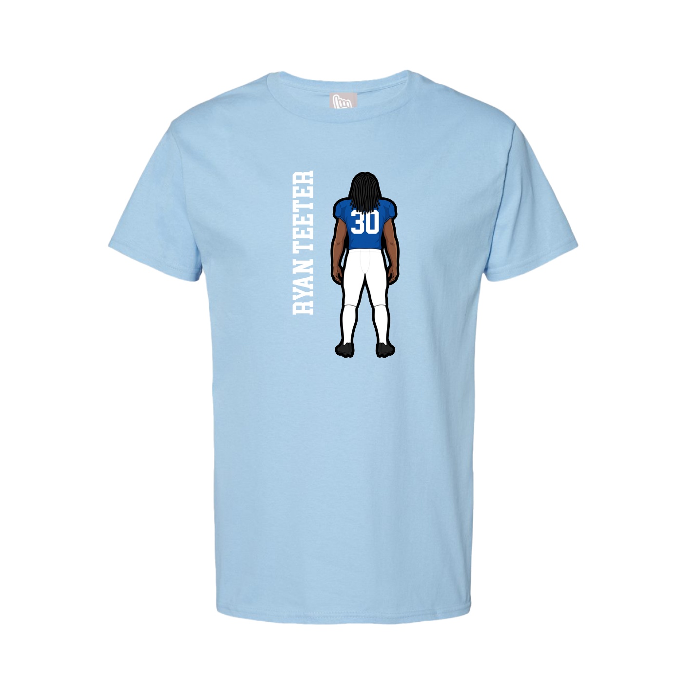 Youth Tee — Name Vertical in Light Blue
