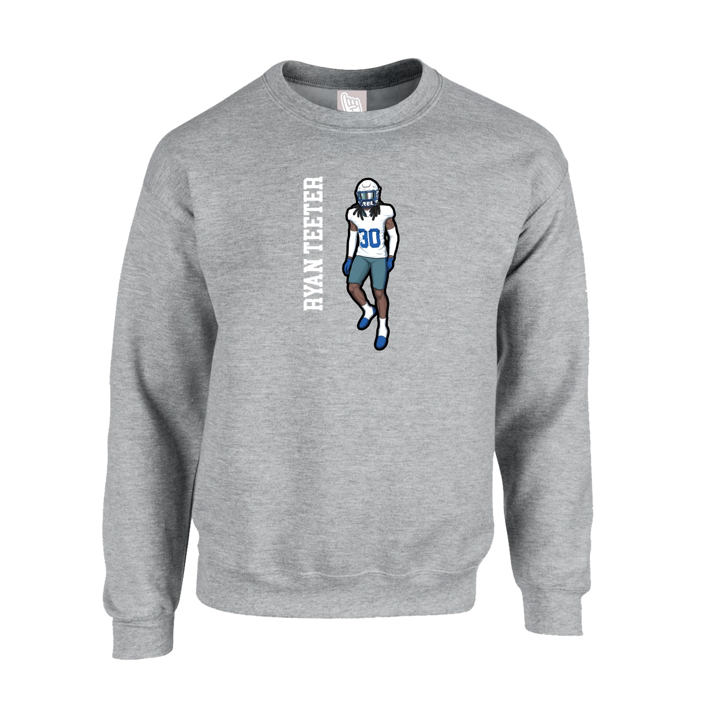 Fleece Crew — Name Vertical in Grey