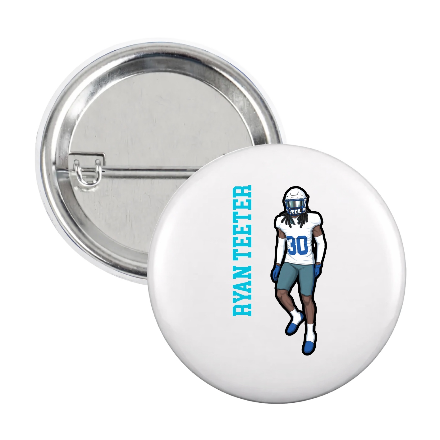 Game Day Button — Name Vertical in White