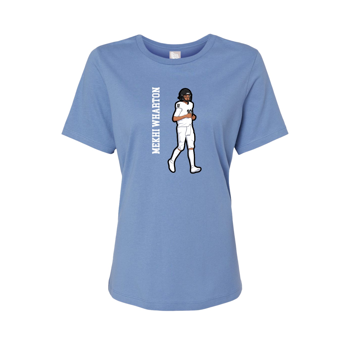 Fitted Women's Tee — Name Vertical in Powder Blue