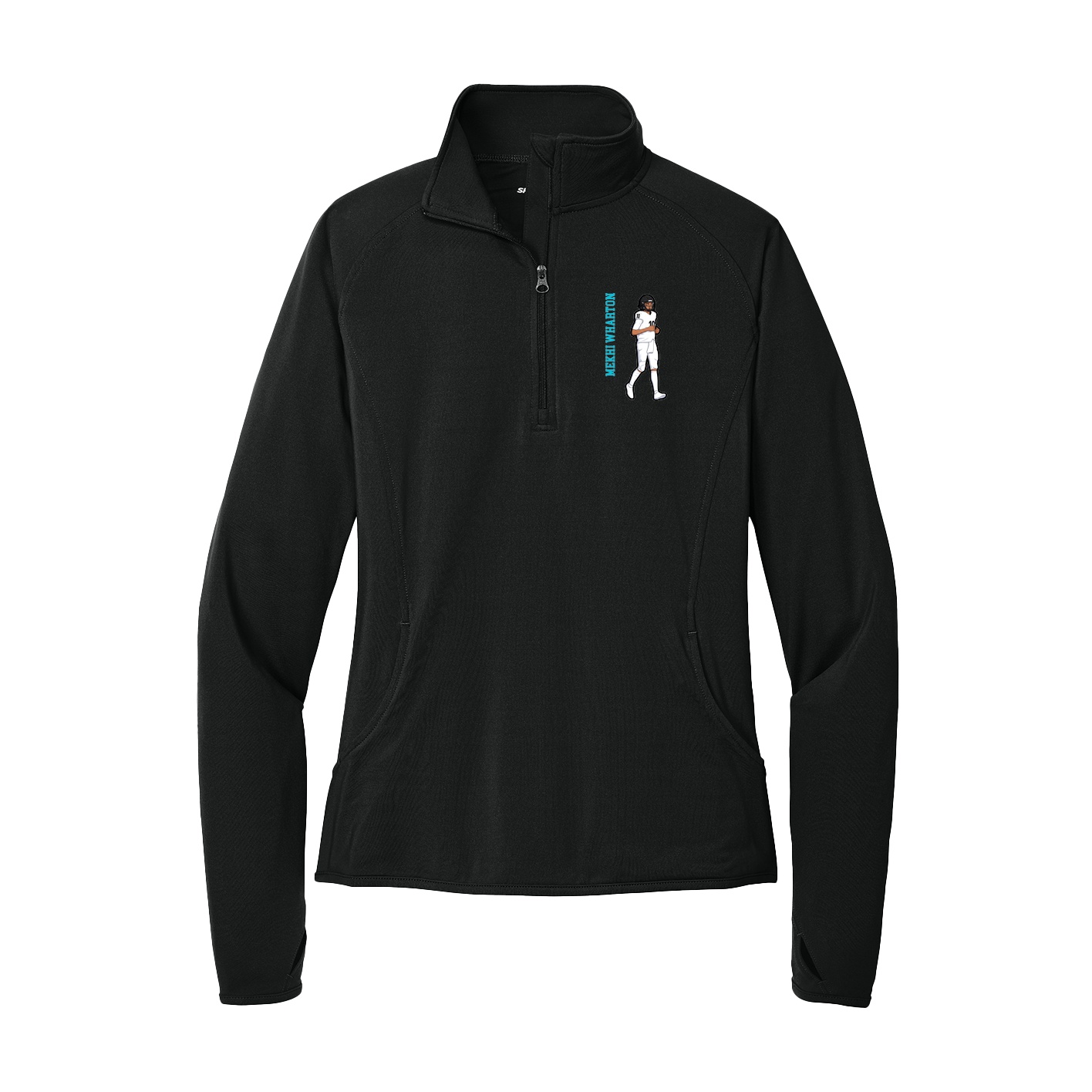 Women's Q-Zip Pullover — Name Vertical in Black