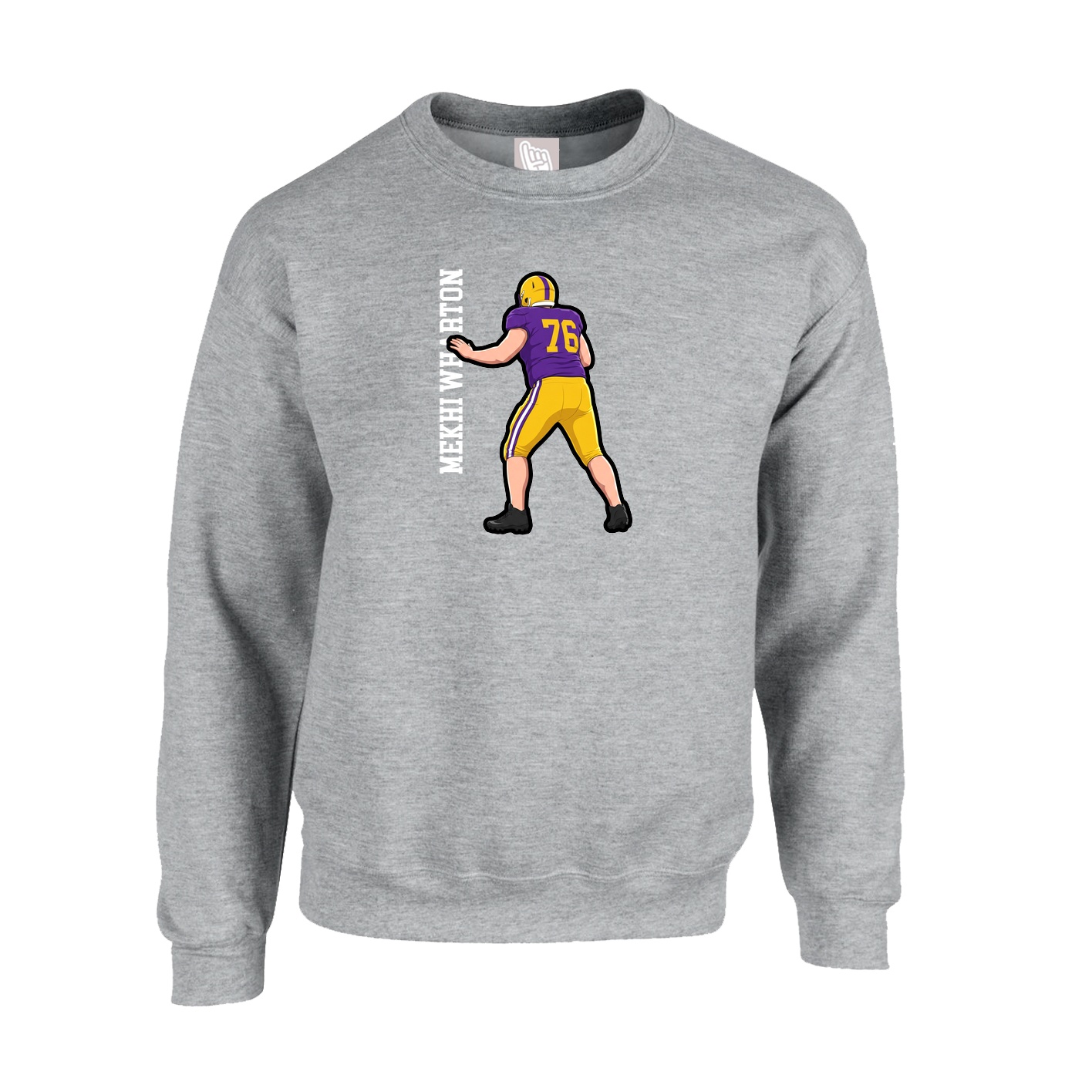 Fleece Crew — Name Vertical in Grey