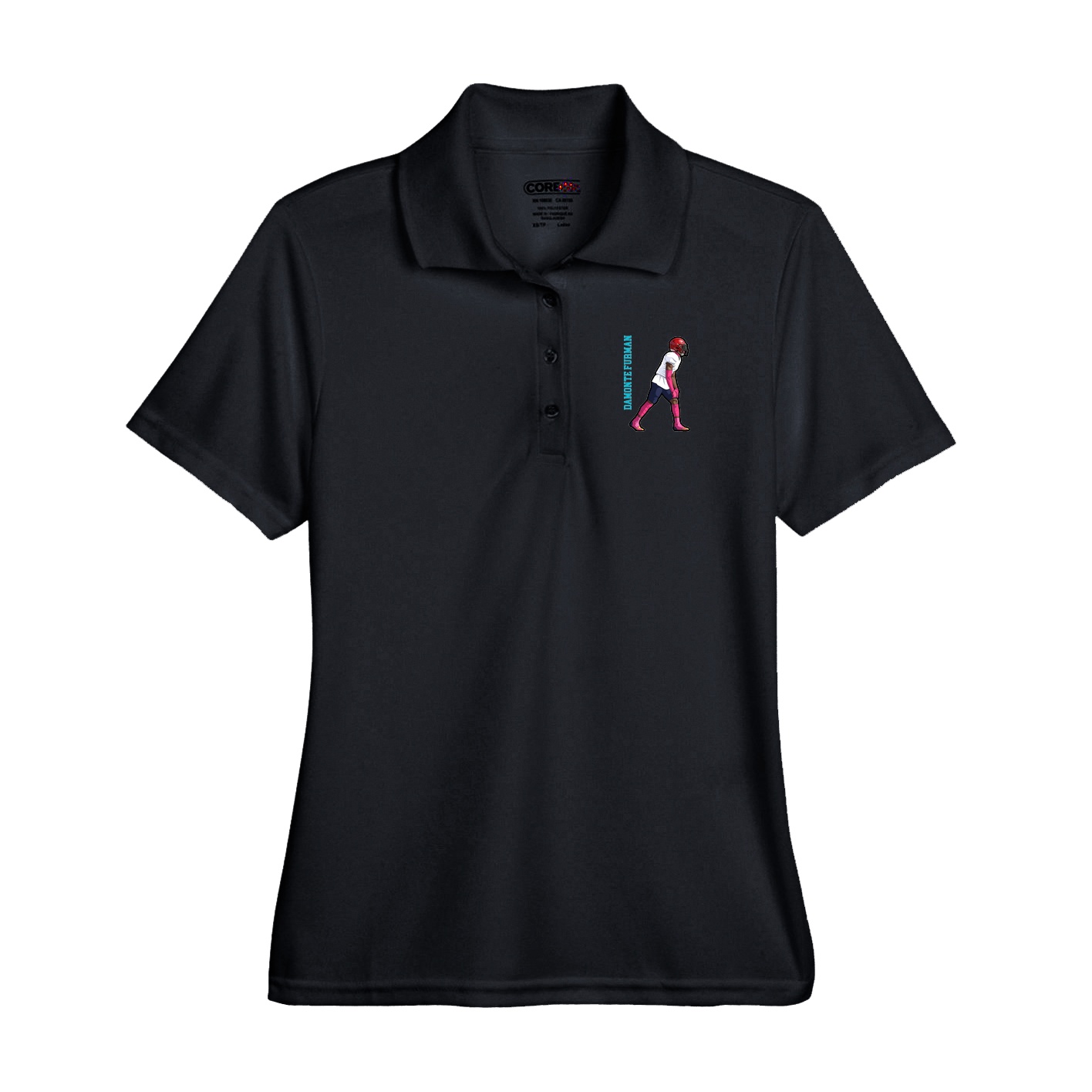 Performance Polo — Name Vertical in Black