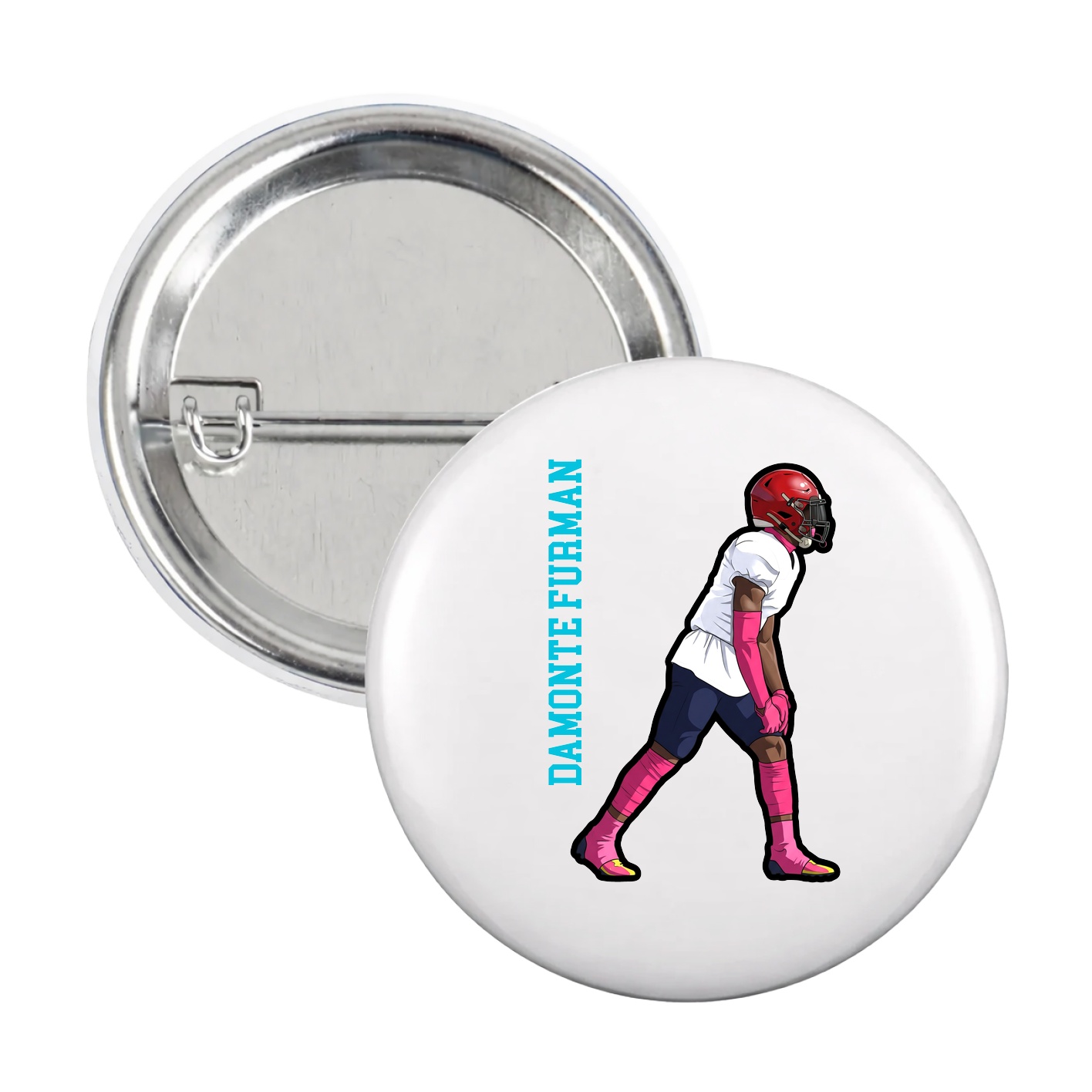 Game Day Button — Name Vertical in White