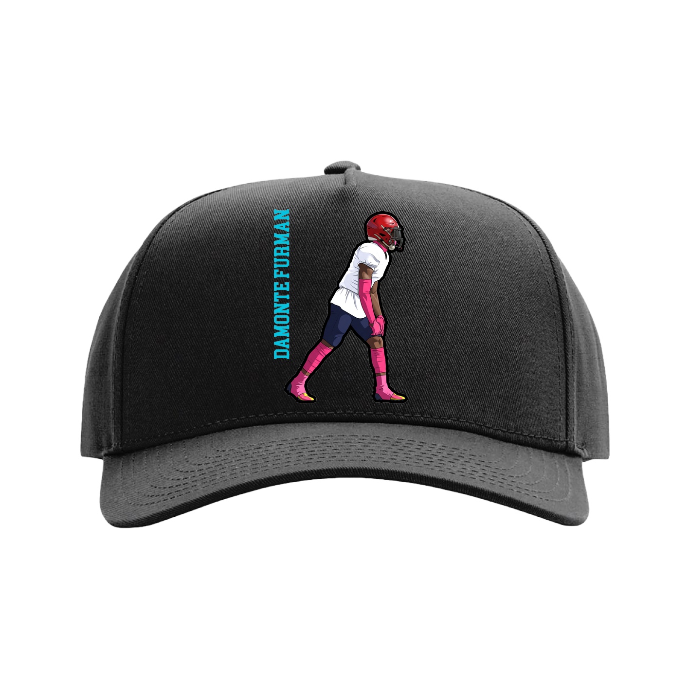Full Fabric Five-Panel Champ Cap — Name Vertical in Black