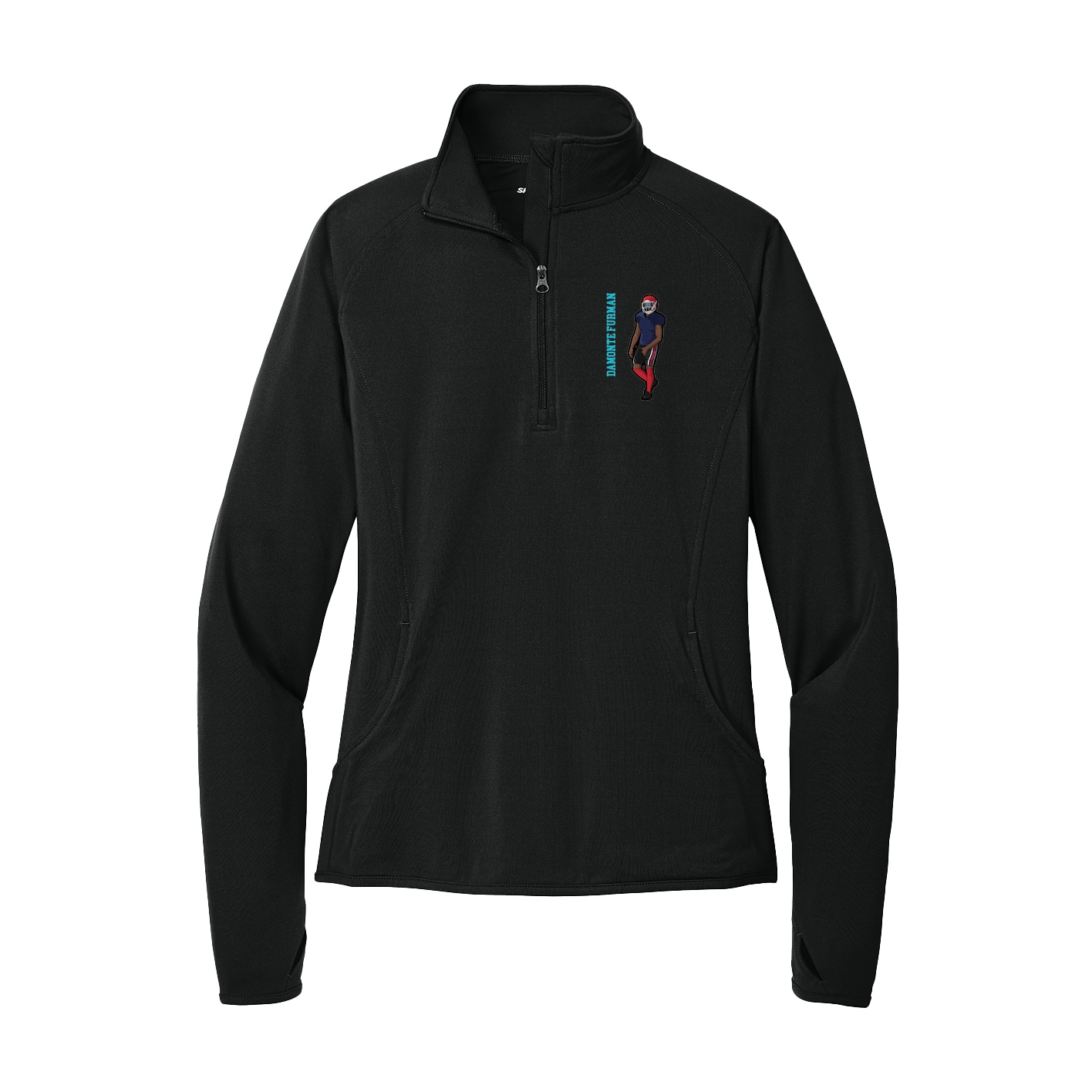 Women's Q-Zip Pullover — Name Vertical in Black