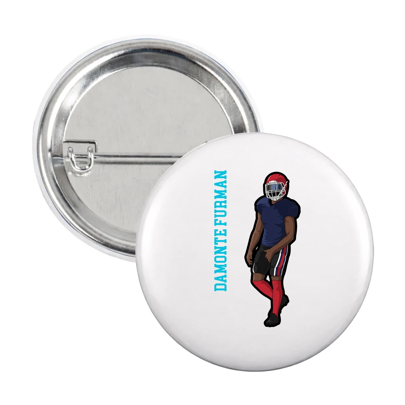 Game Day Button — Name Vertical in White