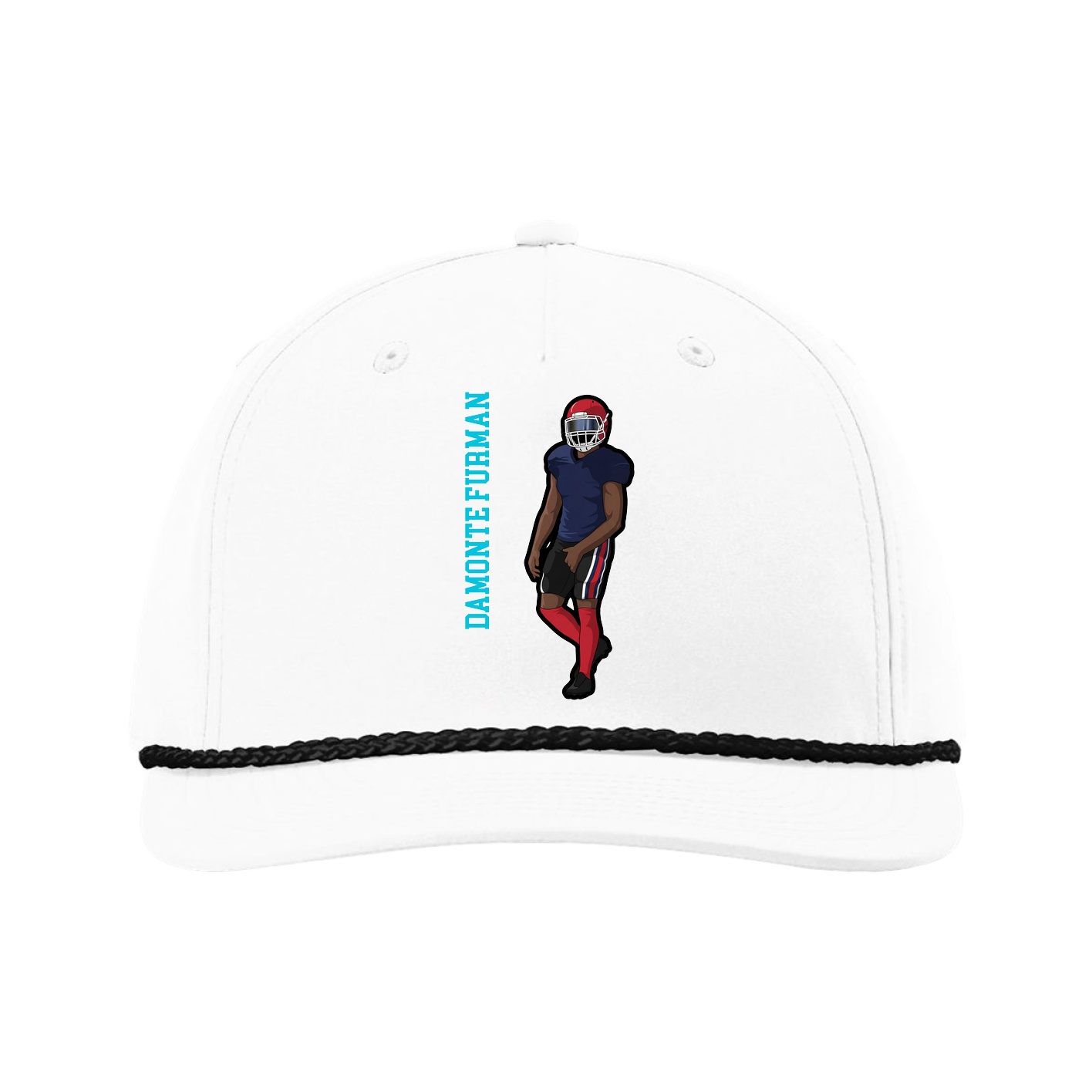 Five-Panel Classic Rope Cap — Name Vertical in White