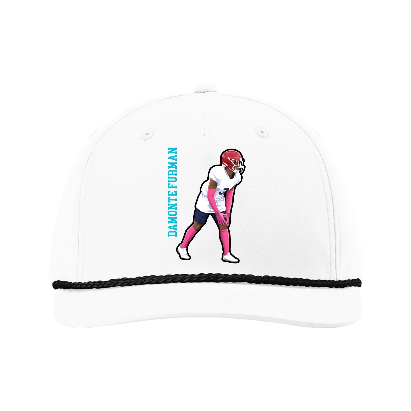 Five-Panel Classic Rope Cap — Name Vertical in White