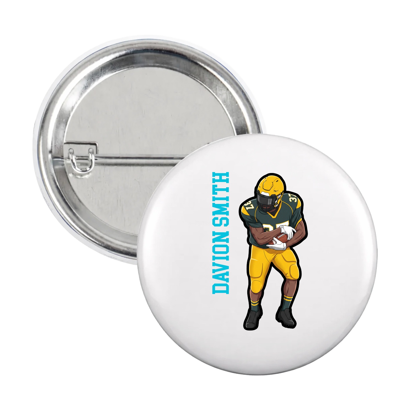 Game Day Button — Name Vertical in White