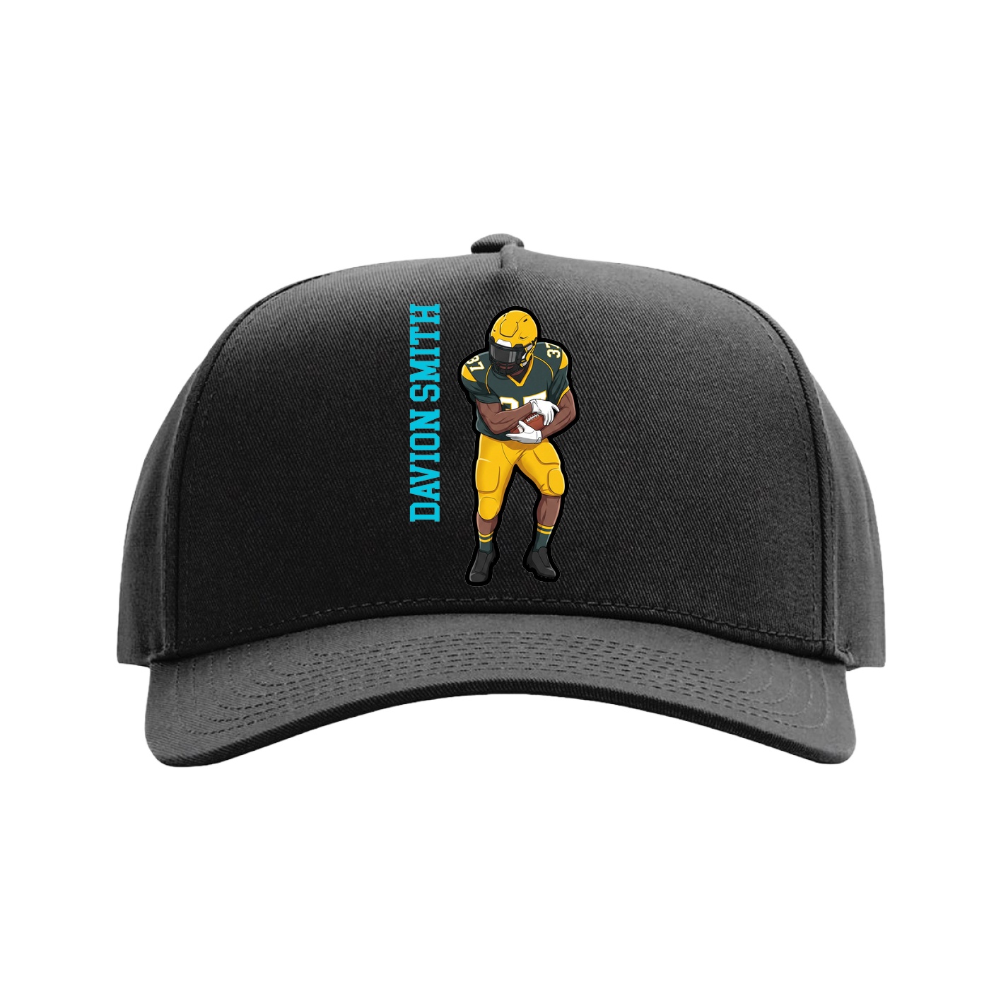 Full Fabric Five-Panel Champ Cap — Name Vertical in Black