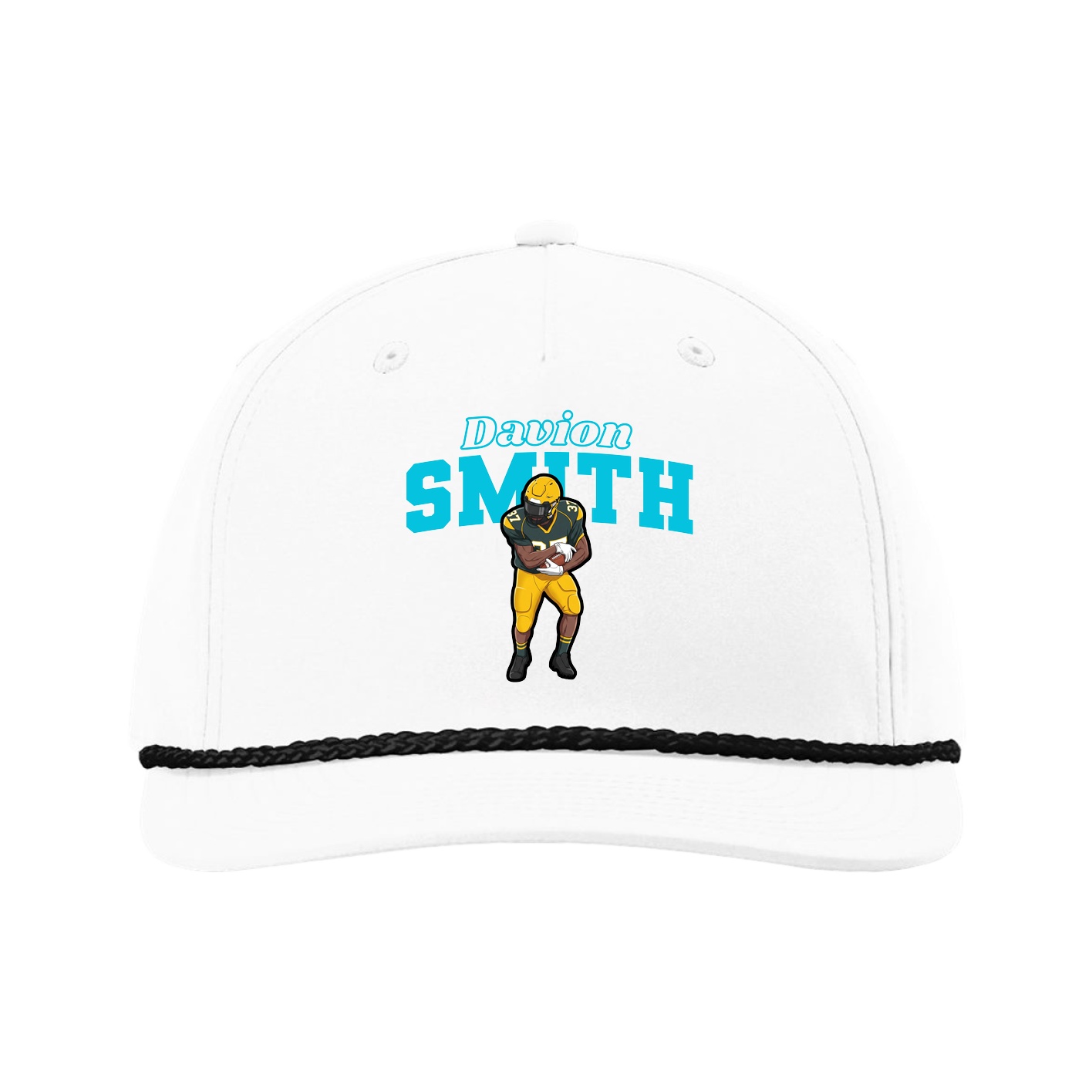 Five-Panel Classic Rope Cap — Name Arch in White