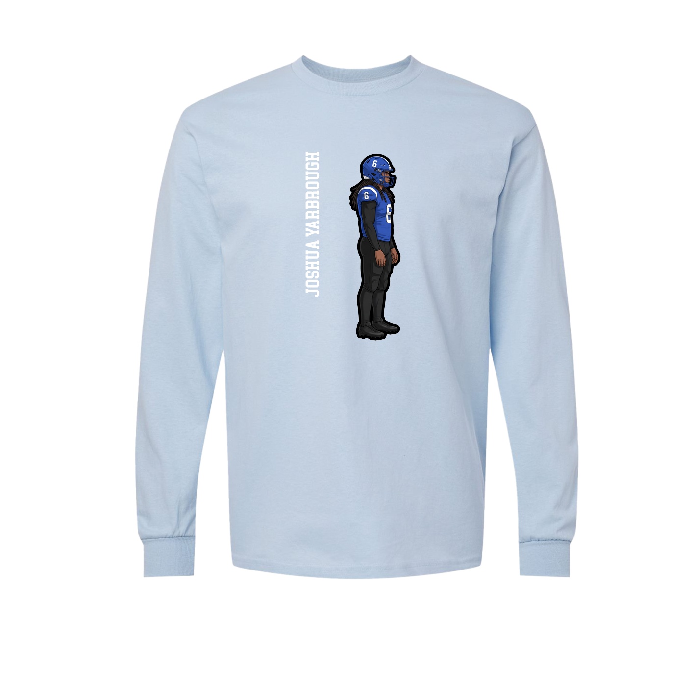 Long Sleeve Tee — Name Vertical in Light Blue