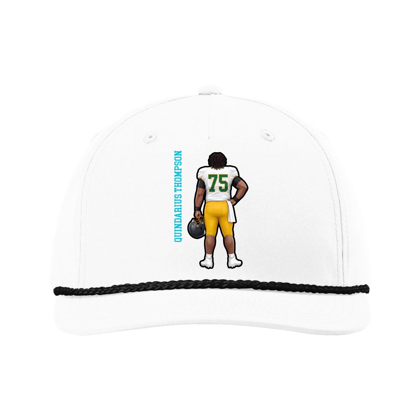 Five-Panel Classic Rope Cap — Name Vertical in White