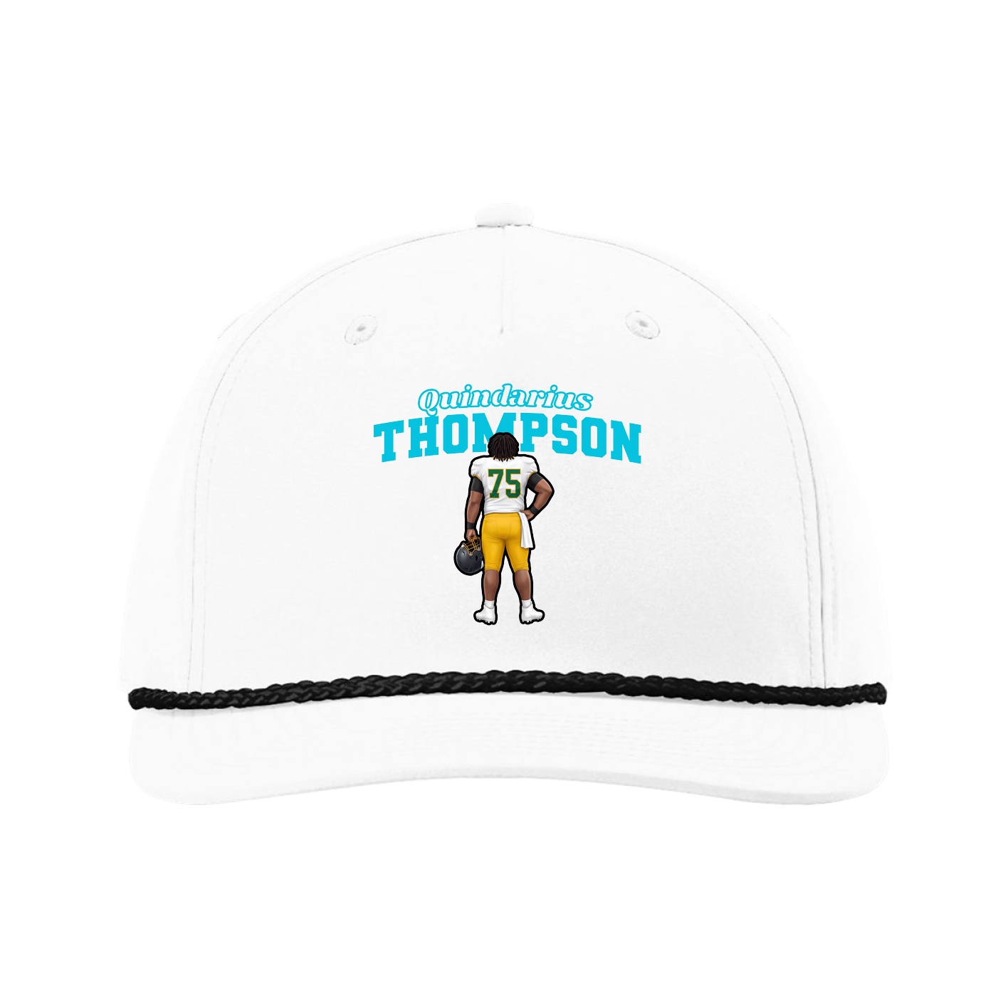 Five-Panel Classic Rope Cap — Name Arch in White