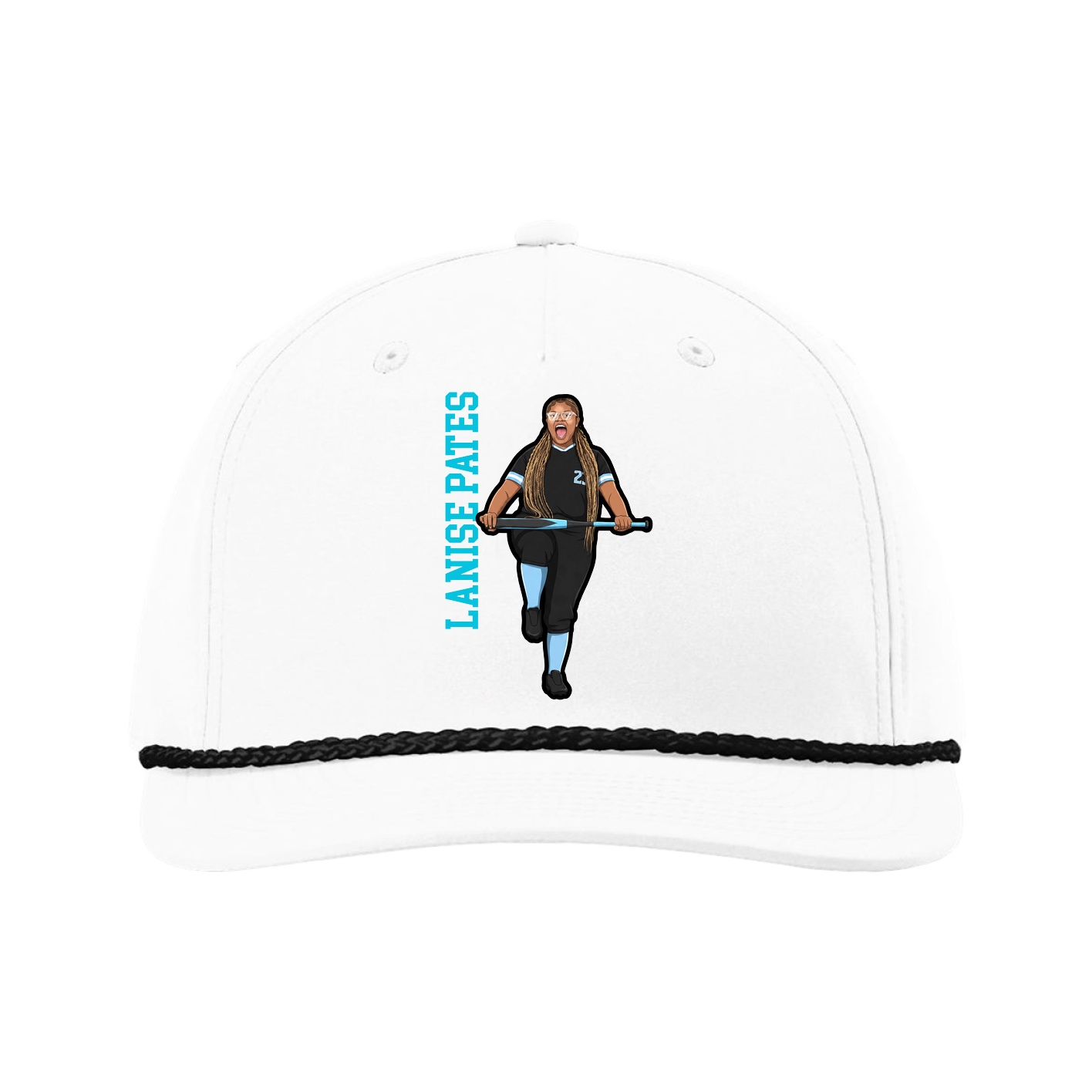 Five-Panel Classic Rope Cap — Name Vertical in White