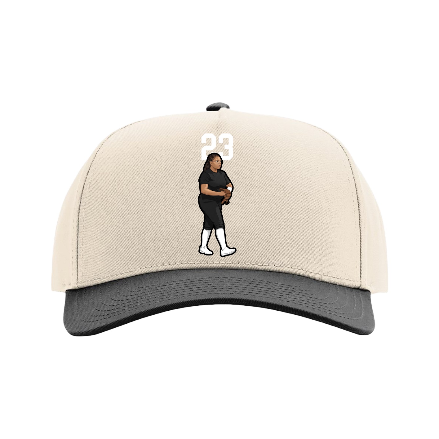 Full Fabric Five-Panel Champ Cap — Number Top in Cream/Black