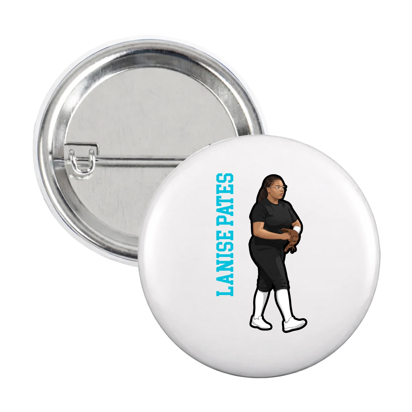 Game Day Button — Name Vertical in White