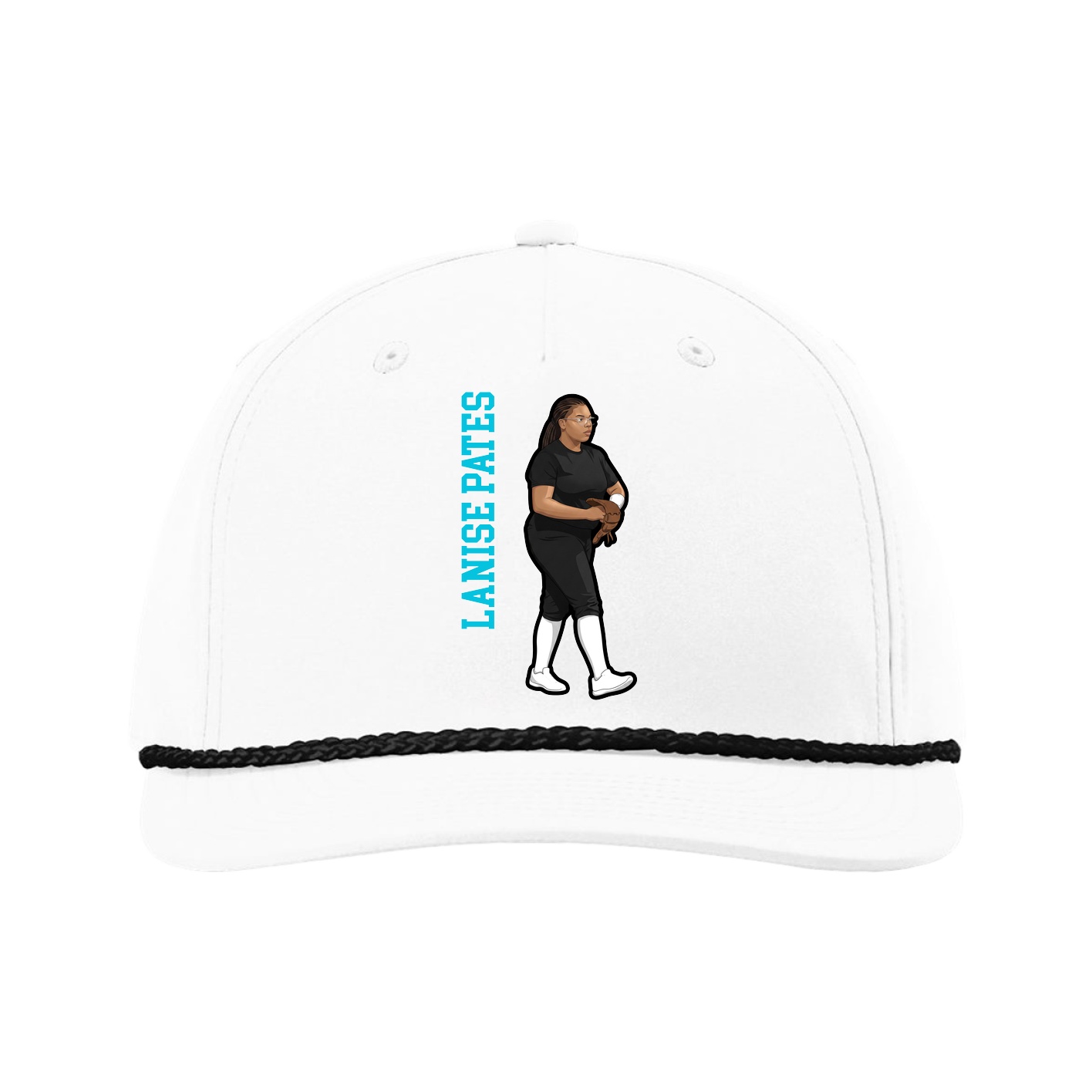 Five-Panel Classic Rope Cap — Name Vertical in White