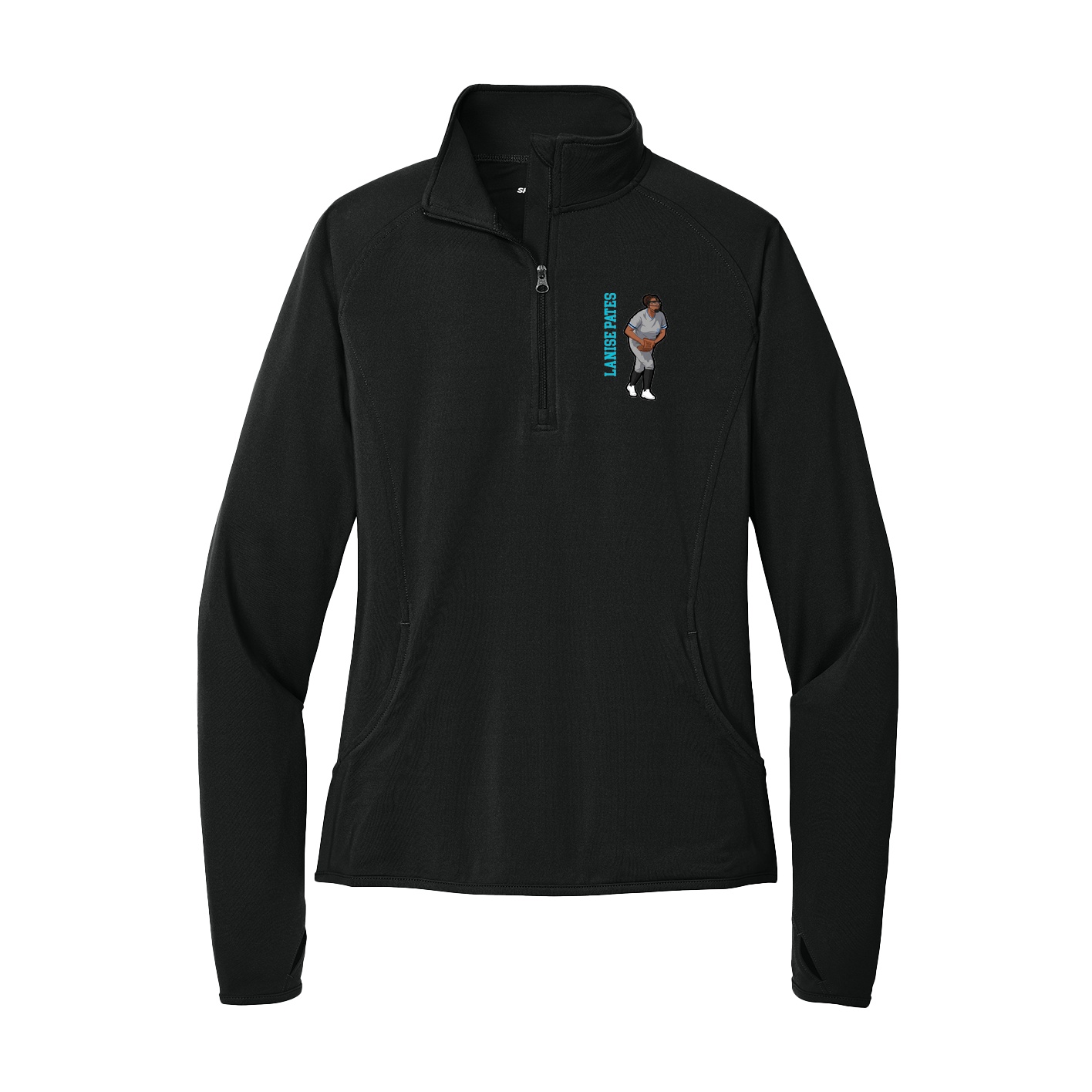 Women's Q-Zip Pullover — Name Vertical in Black