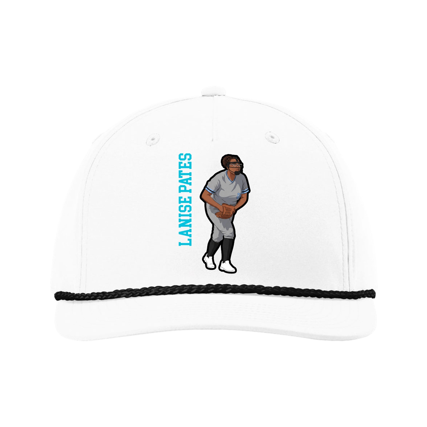 Five-Panel Classic Rope Cap — Name Vertical in White