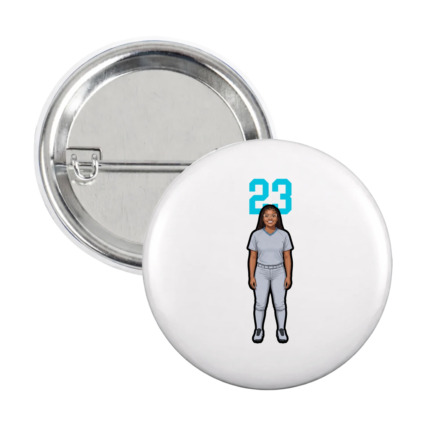 Game Day Button — Number Top in White