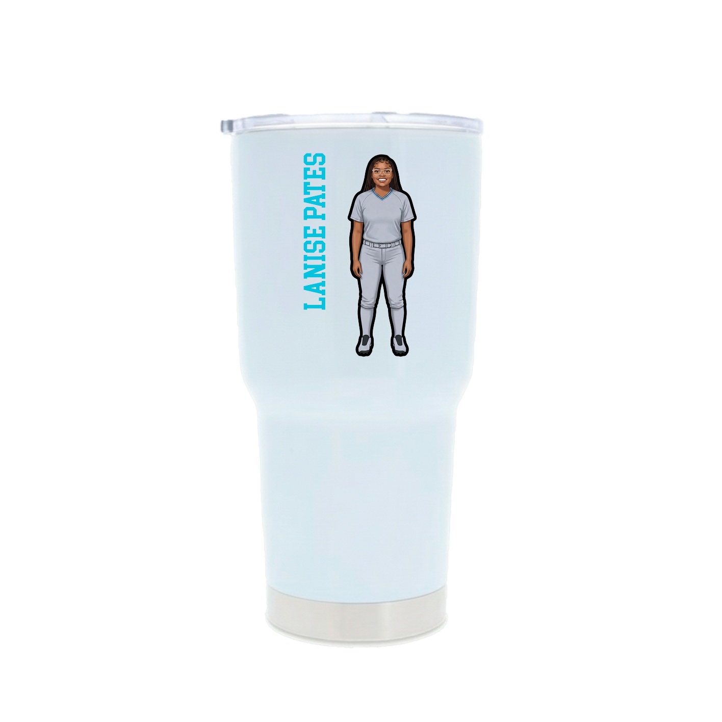 30oz Stainless Steel Tumbler — Name Vertical in White