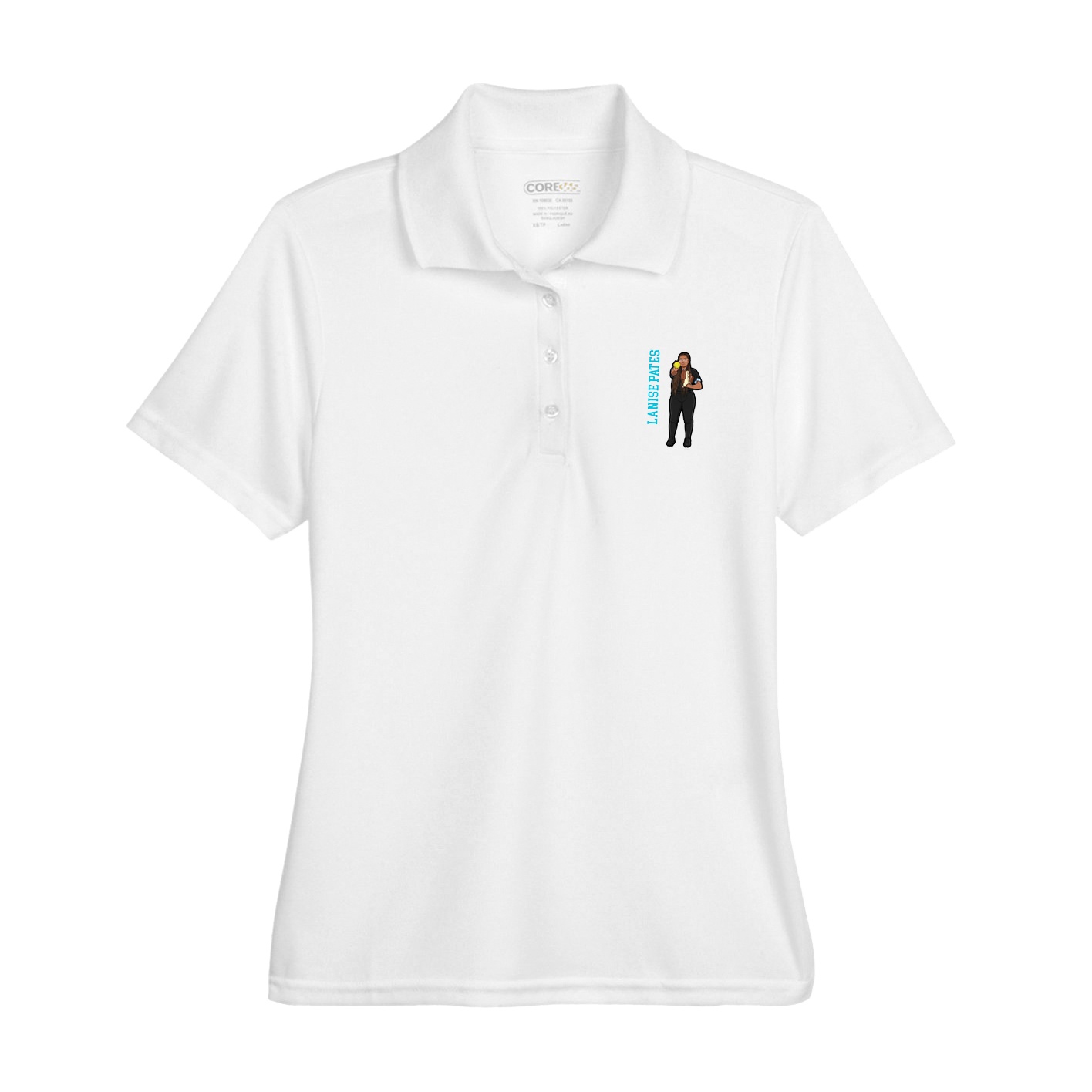 Womens Performance Polo — Name Vertical in White