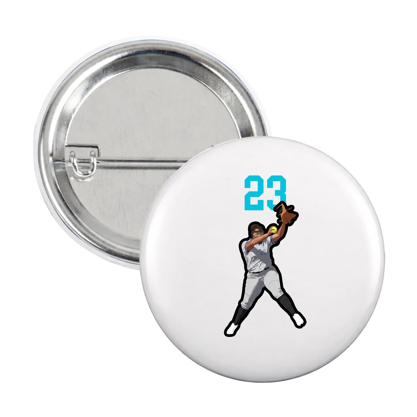 Game Day Button — Number Top in White