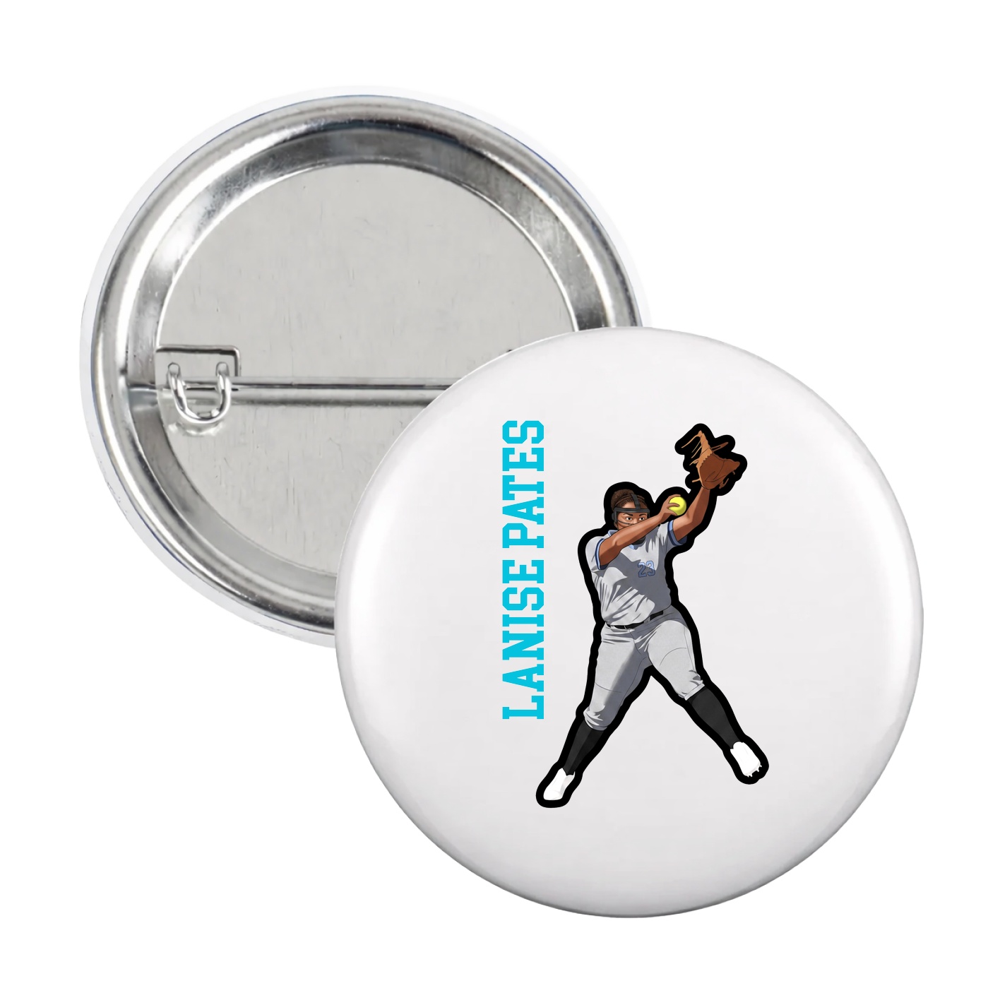 Game Day Button — Name Vertical in White