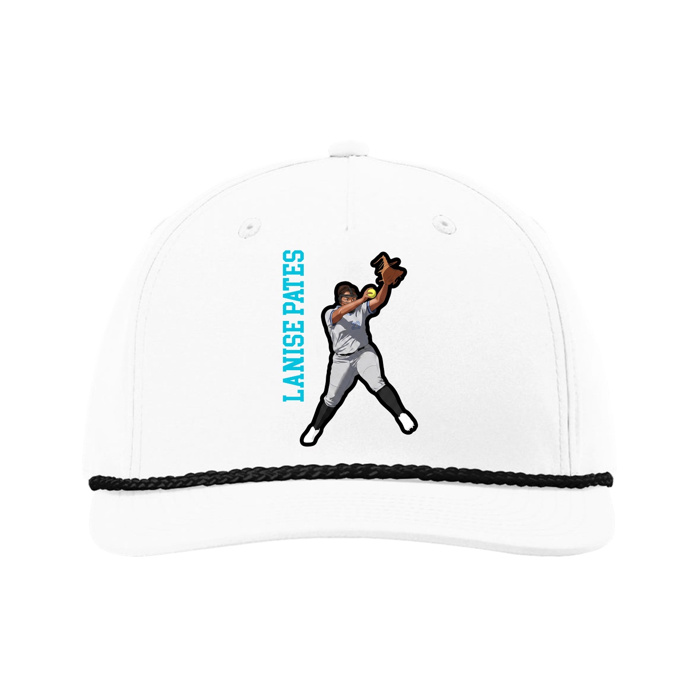 Five-Panel Classic Rope Cap — Name Vertical in White