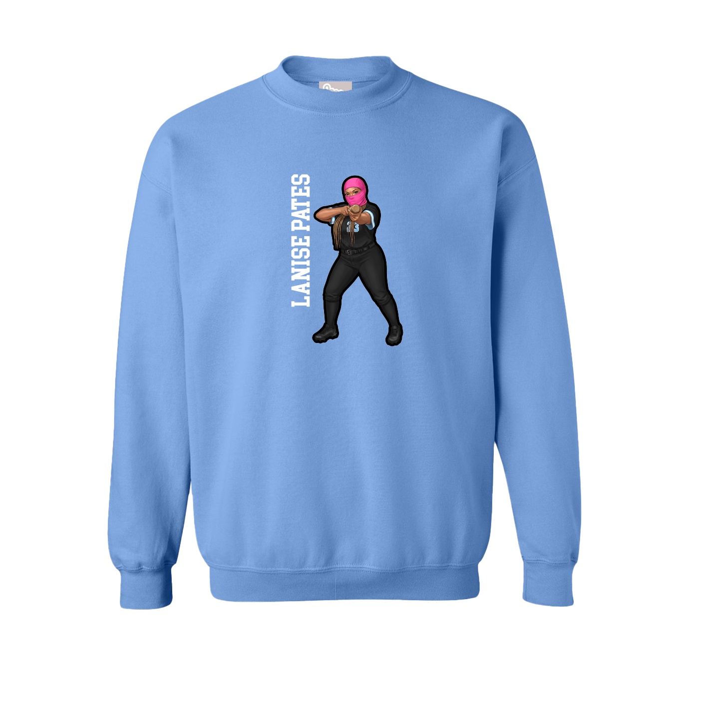 Fleece Crew — Name Vertical in Powder Blue
