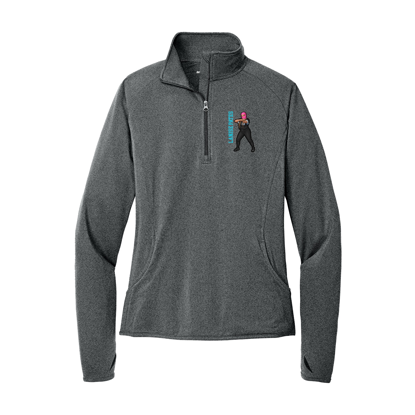 Women's Q-Zip Pullover — Name Vertical in Grey