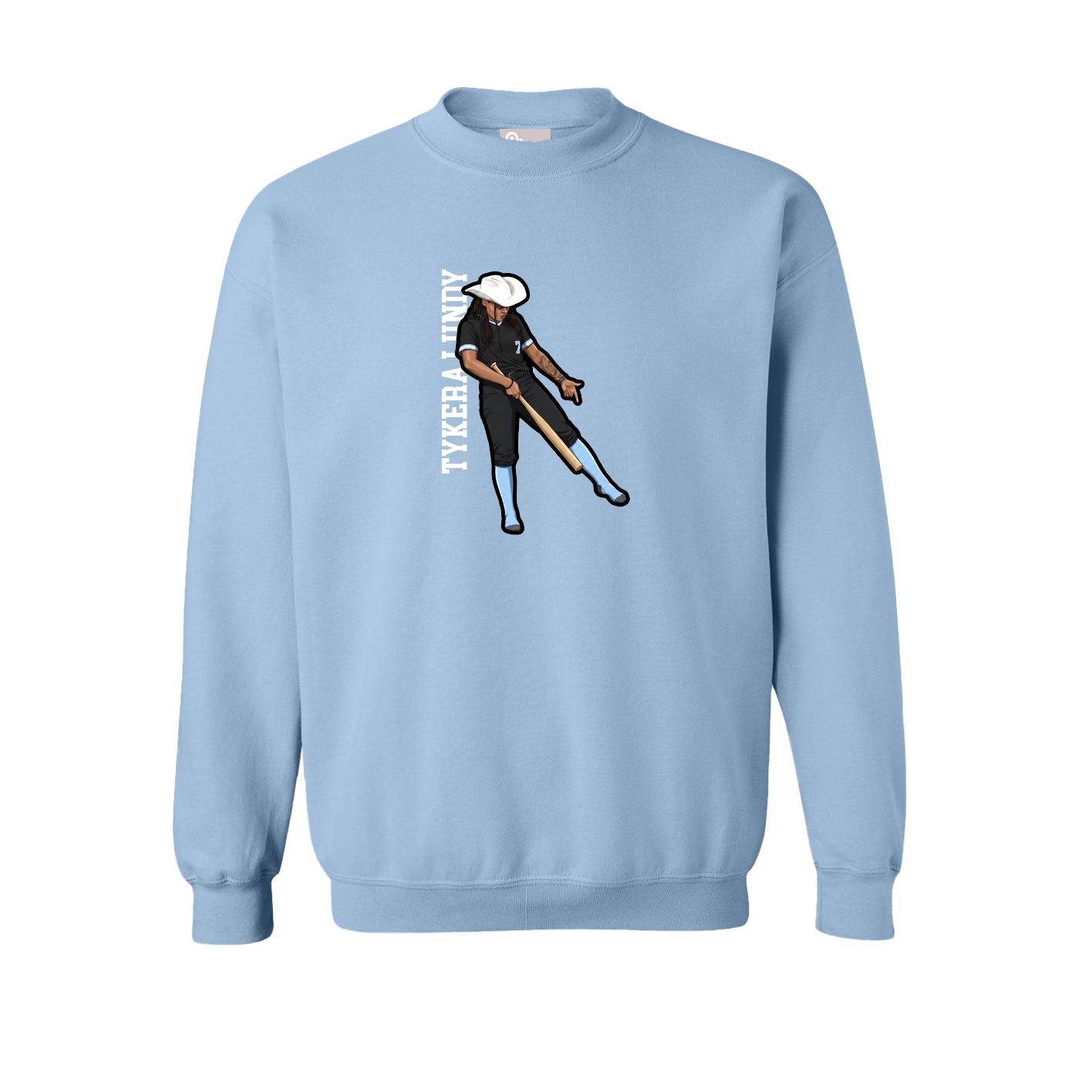 Fleece Crew — Name Vertical in Light Blue