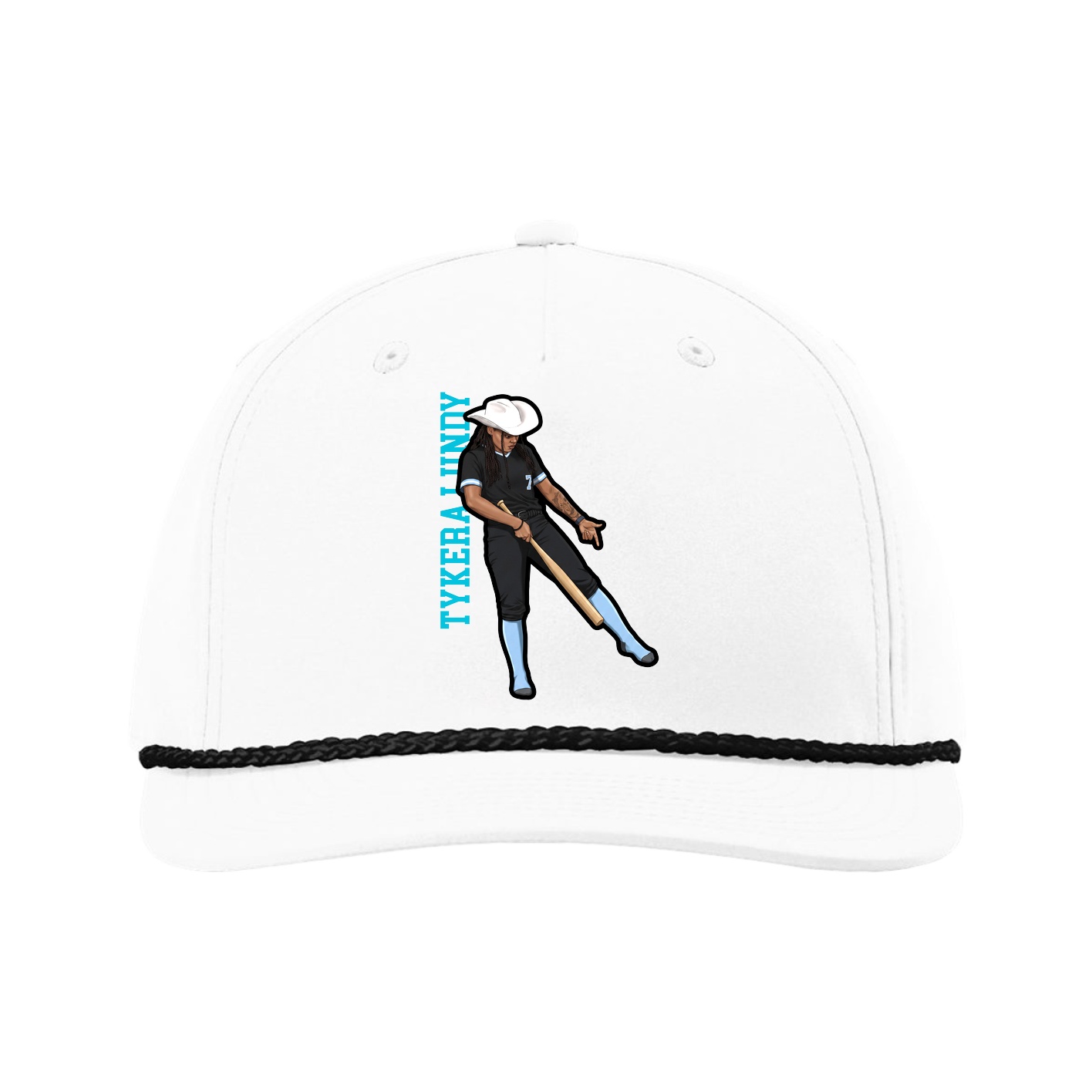 Five-Panel Classic Rope Cap — Name Vertical in White