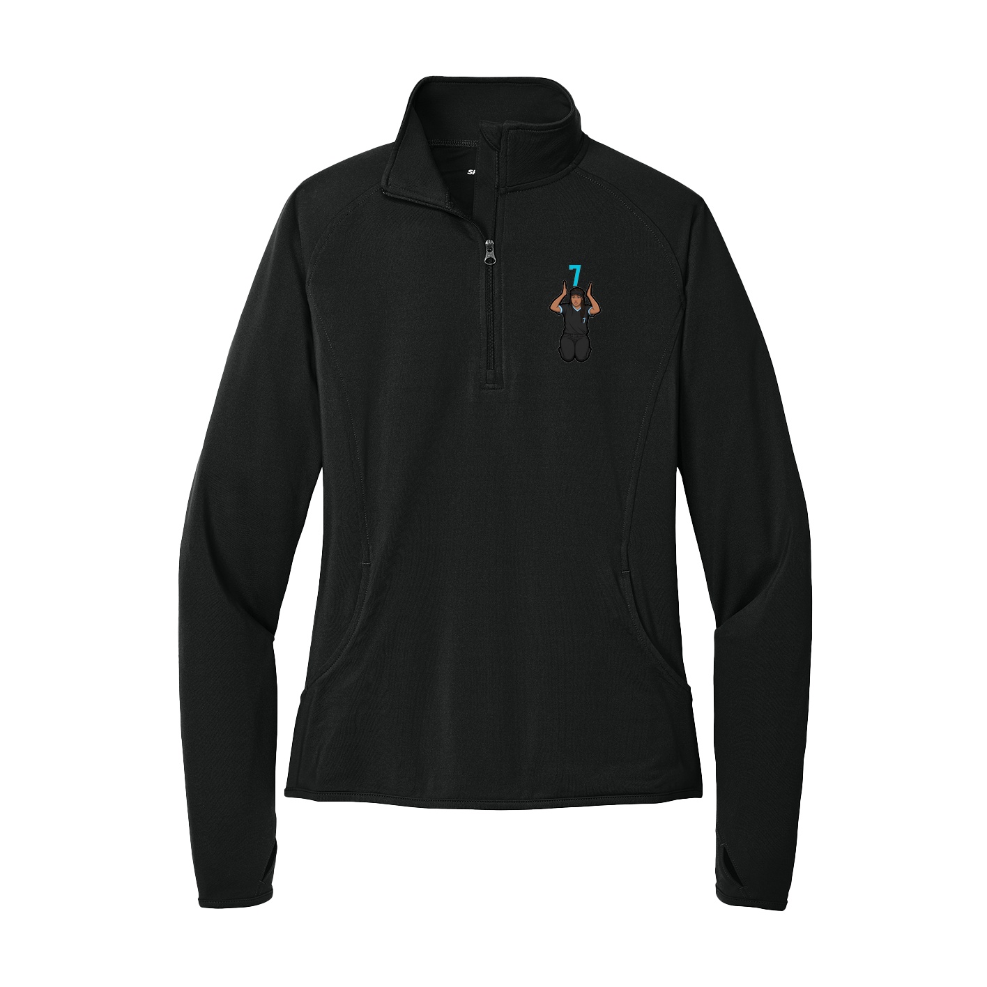Women's Q-Zip Pullover — Number Top in Black