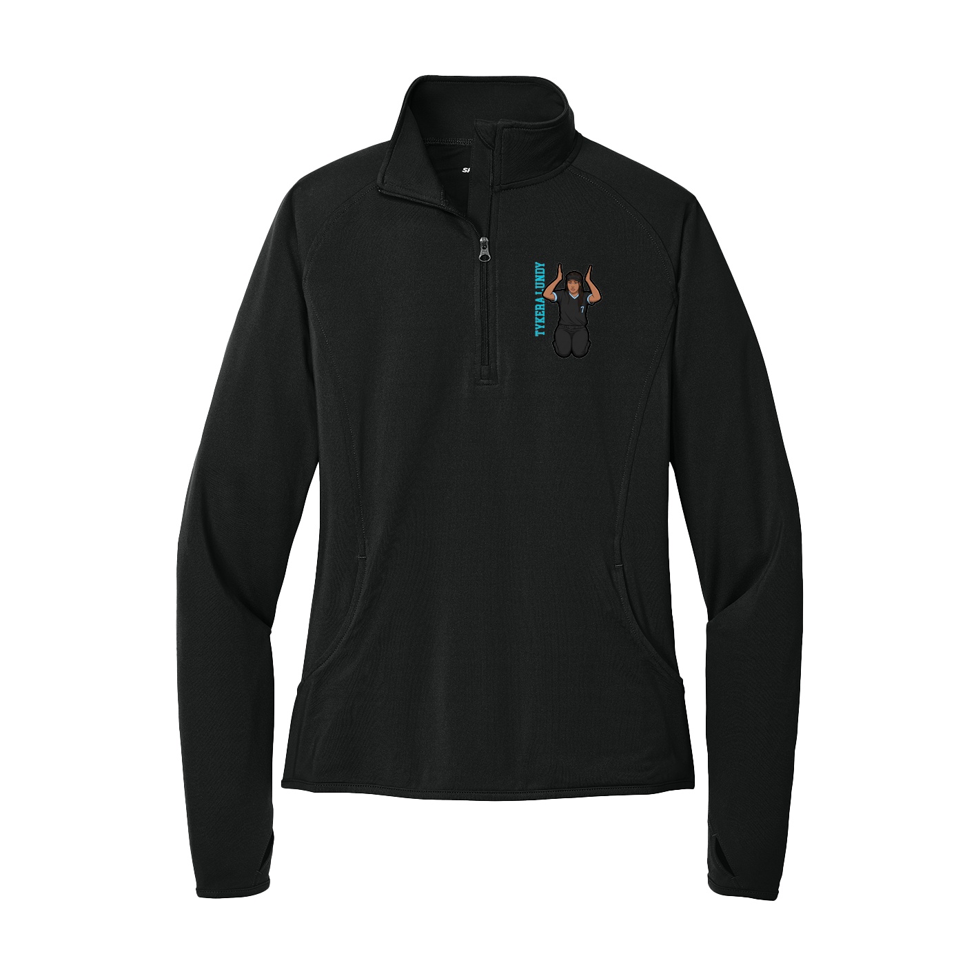 Women's Q-Zip Pullover — Name Vertical in Black